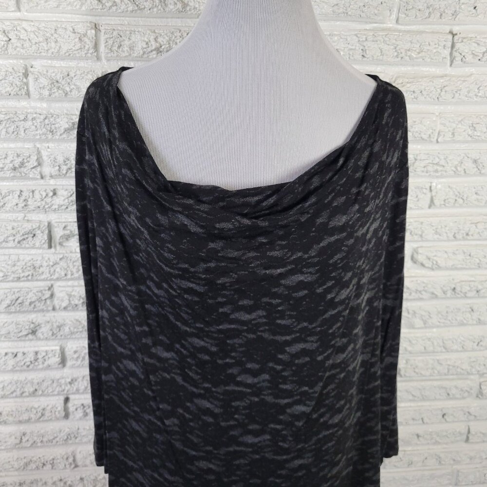 Michael Kors 2X Plus Size Top Black Watercolor Knit Boat Neck 3/4 Sleeve BLA159E - Picture 3 of 8